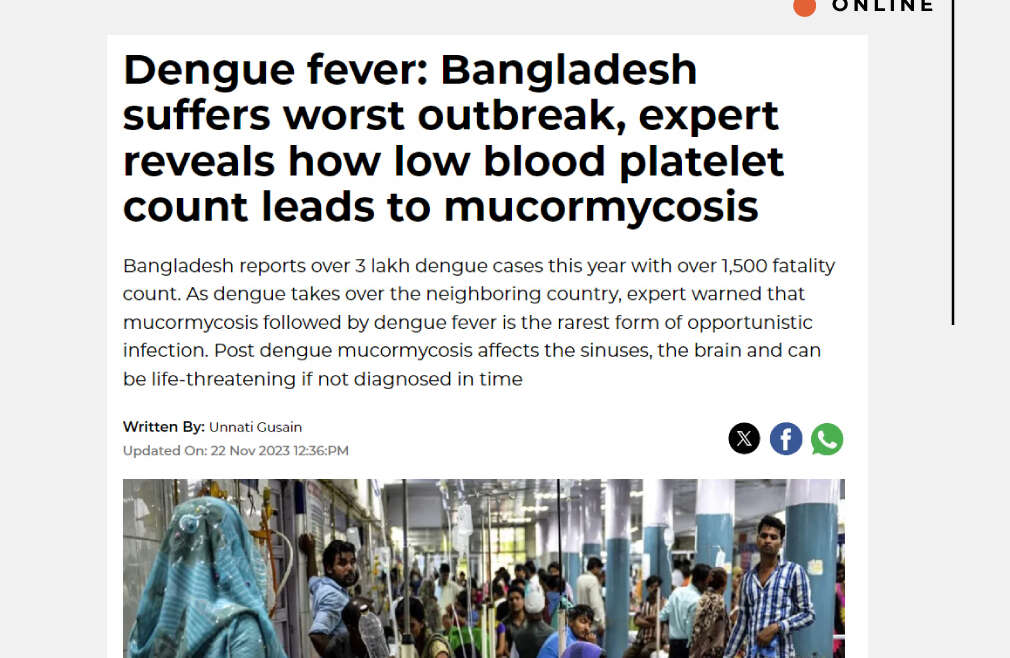 Dengue fever: Bangladesh suffers worst outbreak, expert reveals how low blood platelet count leads to mucormycosis