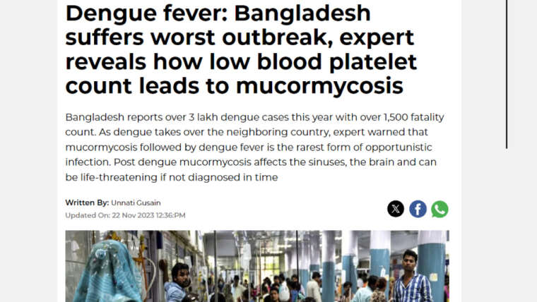 Dengue fever: Bangladesh suffers worst outbreak, expert reveals how low blood platelet count leads to mucormycosis